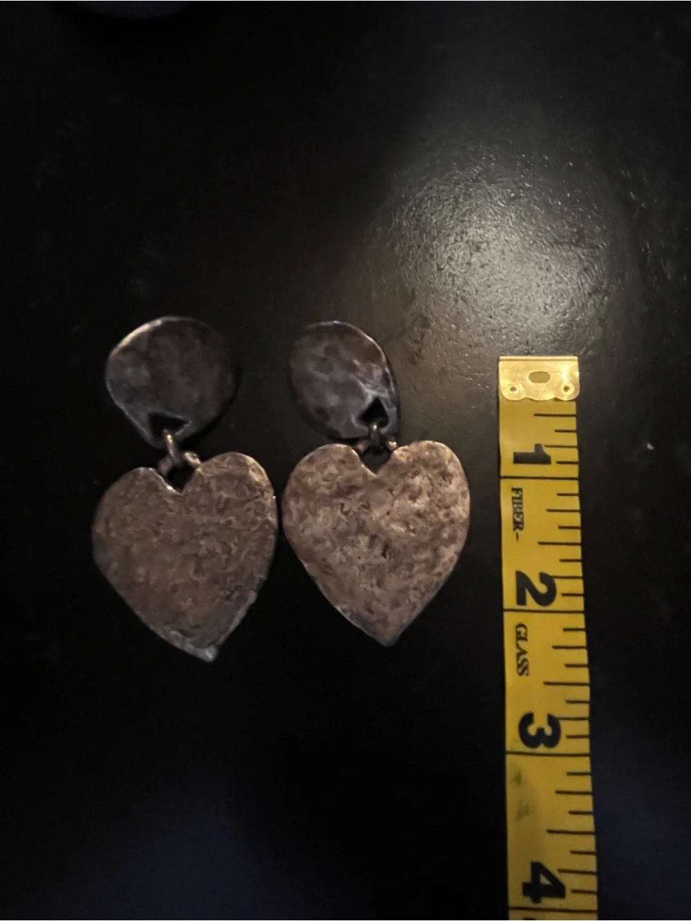 Vintage Brutalist Aged Silver Tone Heart Clip Earrings Metal Pointu’s Paris